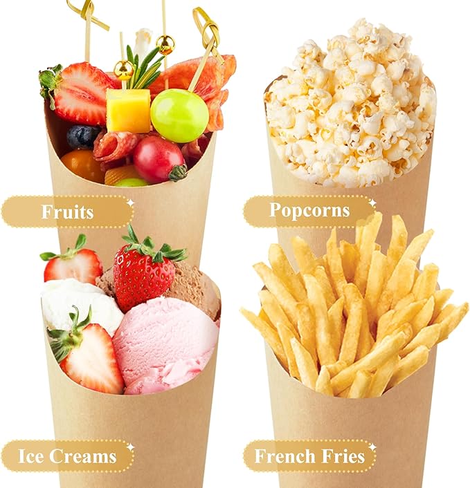ZORRITA 50 Sets 14 oz Charcuterie Cups with Sticks, Individual Kraft Paper Charcuterie Boxes Disposable Individual Appetizer Serving Cups (50 Cups + 200 Cocktail Picks + 50 Bags + 50 Ties)