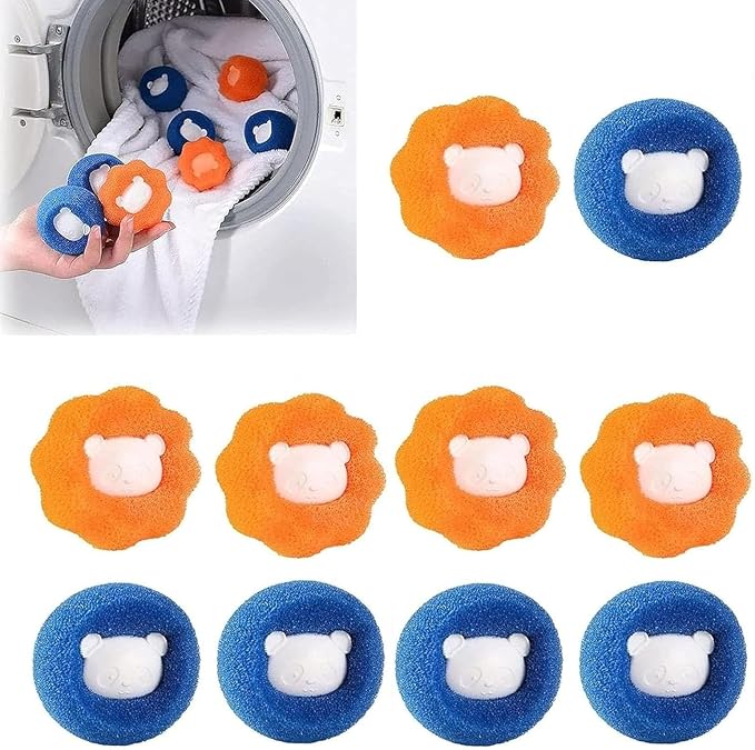 10 Pcs Box-Packed Pet Hair Remover for Laundry, Laundry Pet Hair Catcher, Washing Machine Hair Catcher, Washing Balls Dryer Balls for Clothing Dog Cat Pet Fur Remover（Orange+Blue）