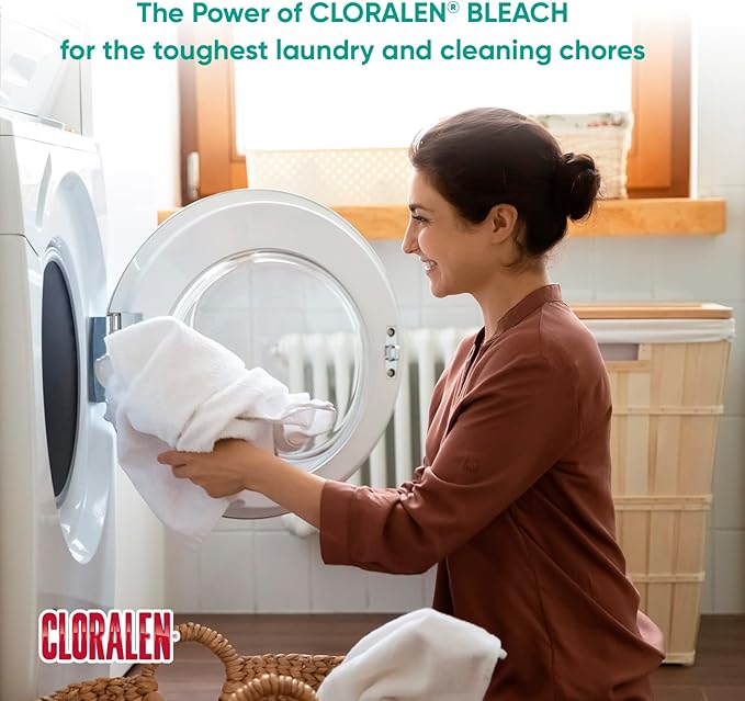 Cloralen Household Cleaning Liquid Bleach - 32.12 fl oz - 3-in-1 Multipurpose Cleaner for Laundry, Bathroom & Kitchen - Deodorizes, Whitens & Deep Cleans