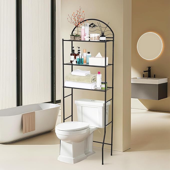 3 Tier Bathroom Over Toilet Storage Organizer Rack, Over the Toilet Storage, Space Saver Wrought Metal Bathroom Shelves, Freestanding Bathrooms Shelf for Restroom Laundry Balcony