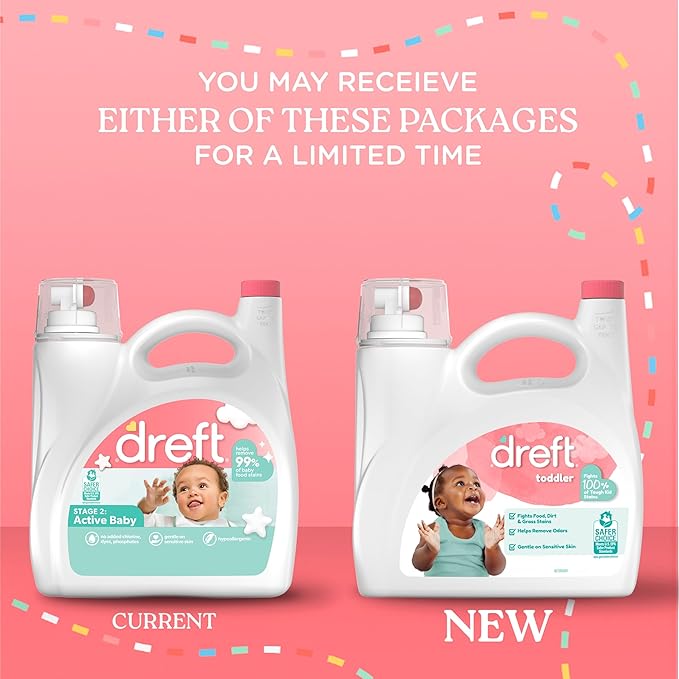 Dreft Toddler Liquid Laundry Detergent, Gentle on Sensitive Skin Laundry Soap, 150 fl oz, 114 Loads (Packaging May Vary)