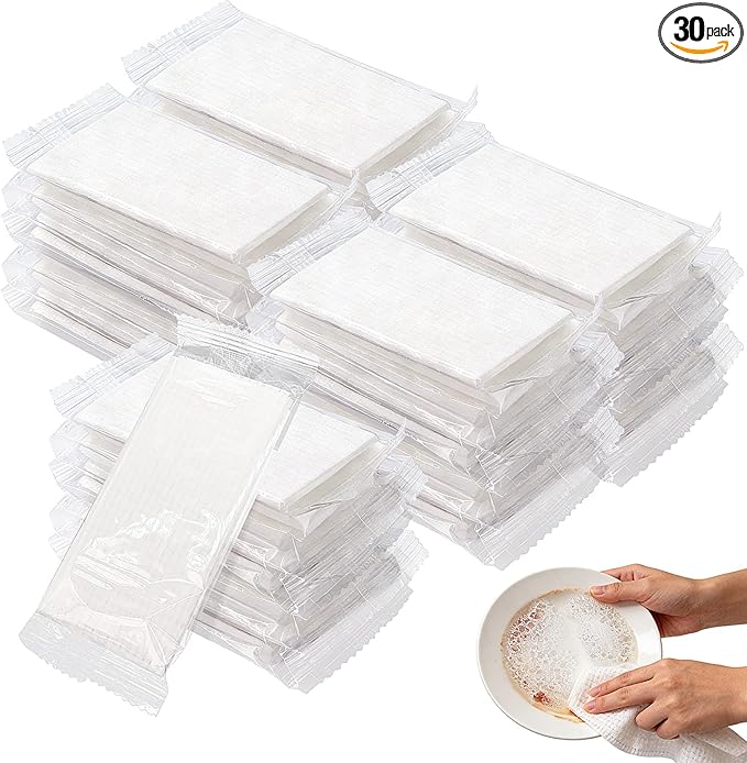30 Pcs Travel Dish Soap Wipes, Portable Cleaning Wipes, Individually Wrapped Dish Wipe for Camping Kitchen Outdoor Quick Cleaning
