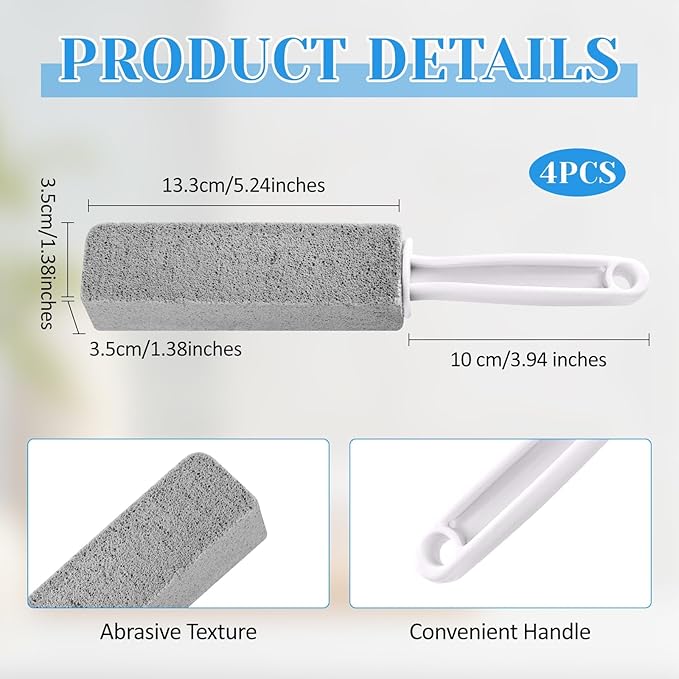4 Pack Toilet Pumice Stone with Handle,Pumice Stone Toilet Bowl Cleaner,Suitable for Removing Limescale and Cleaning Toilets, Swimming Pools, Bathrooms, and Sinks