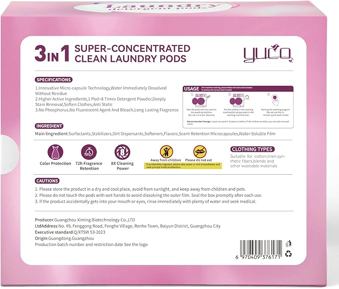 YUCO Pods Laundry Detergent Hypoallergenic, 3IN1 Super Cleaning Power, Microcapsule Fragrance Retention Technology (Floral Scent,1 Box of 32 Pod,Net 15g/pod,Net 480g)
