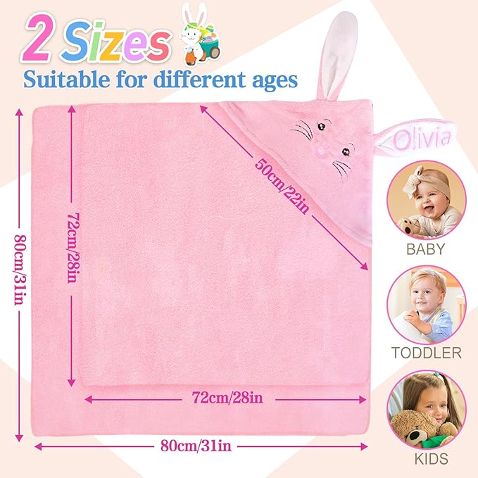 Baosity Custom Hooded Baby Towel with Name, Soft Absorbent Toddler Towel, Bunny Baby Bath Towels for Girls Boys, Personalized Easter Brithday Christmas for Baby, Toddler, Newborn Essential