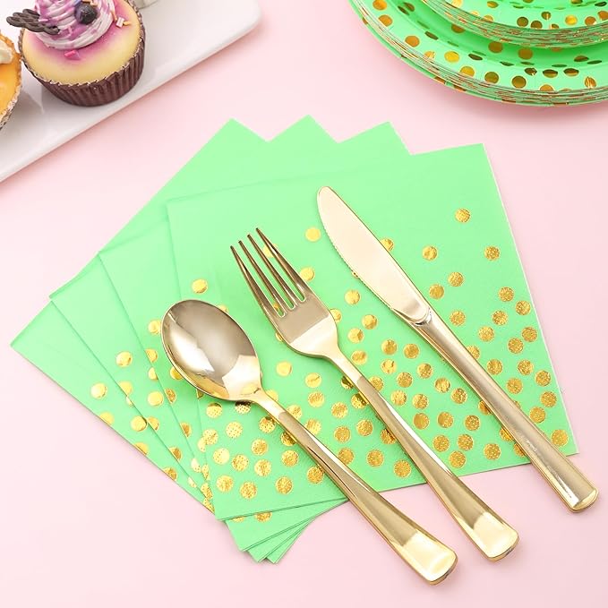 Green Paper Plates, 168 Pcs Lime Green Plates and Napkins Party Supplies, Birthday Plates Serve 24, for St Patricks Day, Graduation Party Decorations