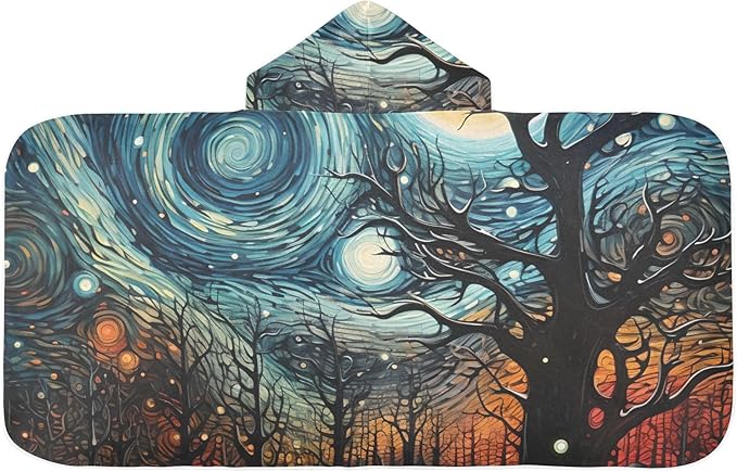 Hooded Towel for Kids Magical Aurora Colors Flowing in The Forest Beach Wrap Bath Towels 50x23.5in