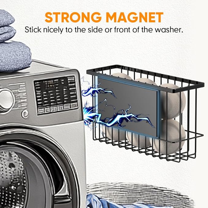 Moryimi Magnetic Dryer Ball Holder for Laundry Room Organization and Storage, Magnetic Lint Bin for Laundry Room, Iron Dryer Ball Container for Laundry Room Storage (No Balls, Black)