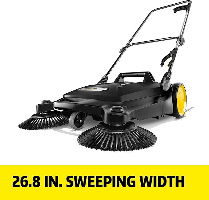 Kärcher Walk Behind Outdoor Push Sweeper S 4 Twin Go!Further for Workshops, Sidewalks, Driveways or Garages with Debris Grabber 5.25 Gallon Capacity, 26.8" Sweeping Width
