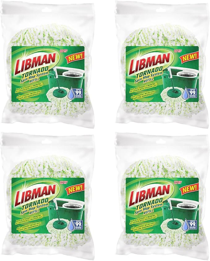 Libman Tornado Spin Mop System Bundle with Refills (4 Pack) | Floor Cleaning Kit