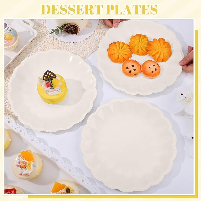 NatNarr 30 Pcs Ivory Paper Plates 9.5 In Scalloped Party Plates Disposable Heavy Duty Dinner Plates with Shell Edge Cream Plate for Wedding Baby Shower Birthday Party