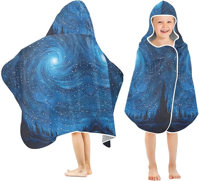 Hooded Towel for Kids Dark Blue Starry Sky Beach Wrap Bath Towels 50x23.5in