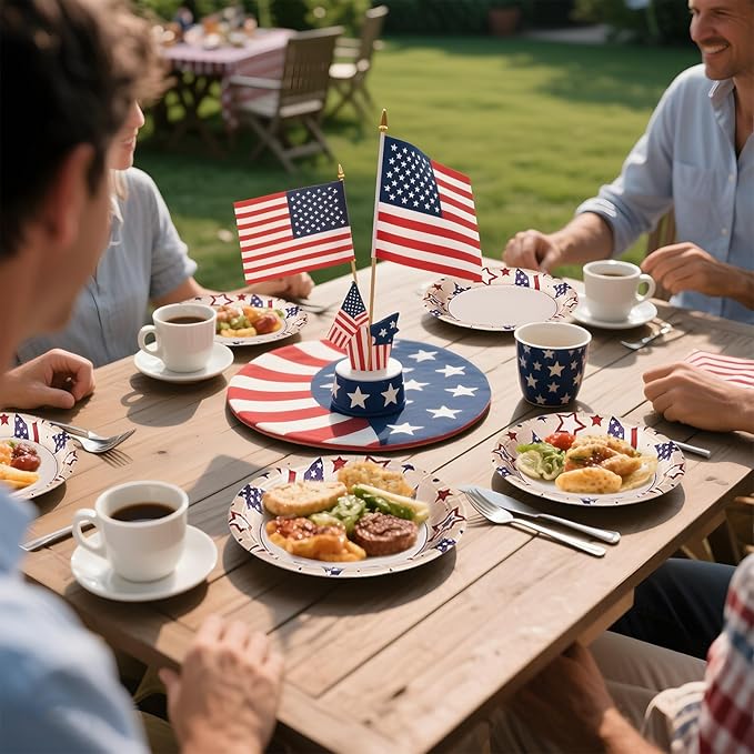 50Pcs Patriotic Paper Plates 10" Heavy Duty 4th of July Party Plates Disposable American Flag Platter Red Blue Stars Decorative Plate for Independence Day Memorial Day 250th Anniversary Party Supplies