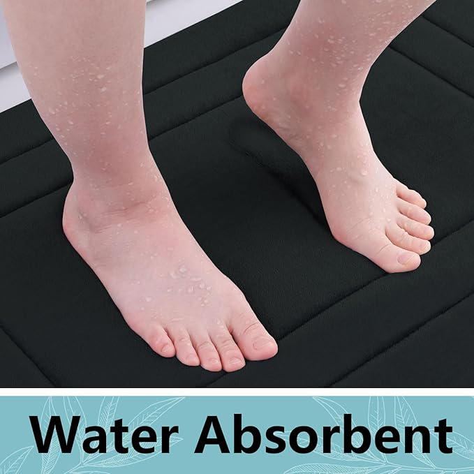 Arotive Memory Foam Bathroom Rug Mat 24x16, Ultra Soft and Absorbent Bath Mat, Machine Wash Dry, Comfortable Bath Rug Carpet for Bathroom Floor, Tub and Shower, Black