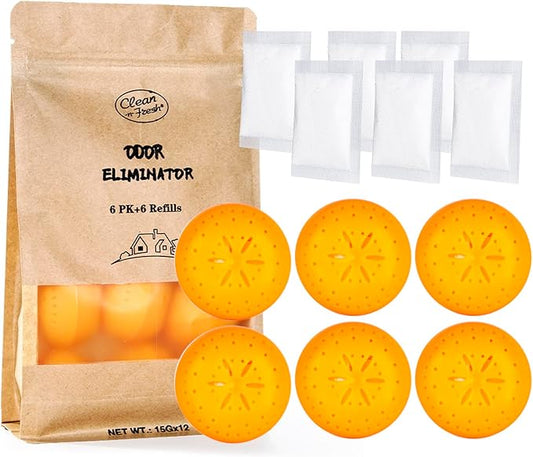 12 Pack Baking Soda Deodorizers, 6 Deodorizer Balls + 6 Refills, Odor Eliminator for Shoes Closets Bathroom Pets, Air Freshener for Home, Up to 240 Days