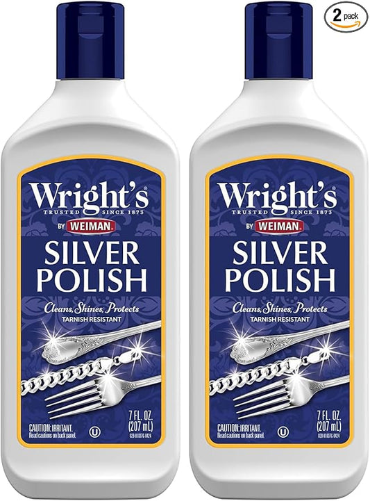 Wright's Silver_Cleaner and Polish - Ammonia Free - Use on Silver, Jewelry, Antique_Silver, Gold, Brass, Copper and Aluminum- 7 Ounce (Pack of 2)