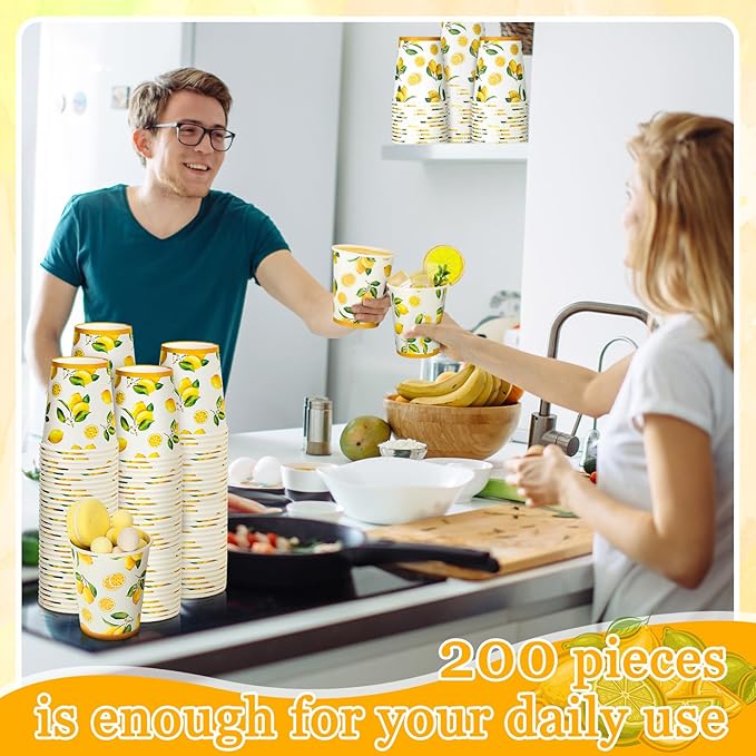 Umigy 200 Pcs Lemonade Paper Cups Disposable Lemonade Stand Cups Bathroom Mouthwash Drinking Disposable Cups for Summer Party Picnics Barbecues Traveling Hot Cold Beverage Water Juice (8 oz)