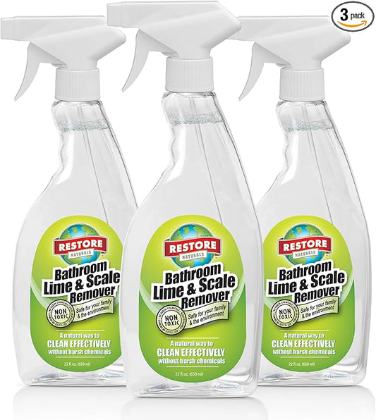 Restore Naturals Non Toxic Bathroom Cleaner - 22oz - Soap Scum Remover, Non Toxic Shower Cleaner, Safe Cleaning Products, Eco Friendly Cleaning Products - 3 Pack
