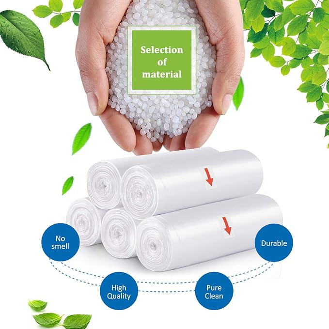 1.2 Gallon 180 counts Small Strong Trash Bags 5 Liter Garbage Bags by Teivio, Bathroom Trash Can Bin Liners, Plastic Bags for home office kitchen, Clear