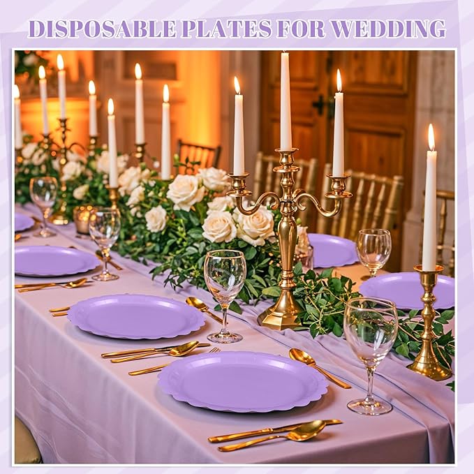 NatNarr 30 Pcs Lavender Plates 9 Inch Disposable Scalloped Plates Light Purple Birthday Plate Cute Dessert Party Plate for Wedding, Bridal Shower, Girls Birthday