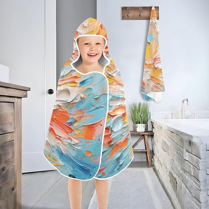 Hooded Towel for Kids Colorful Abstract Artwork Beach Wrap Bath Towels 50x23.5in