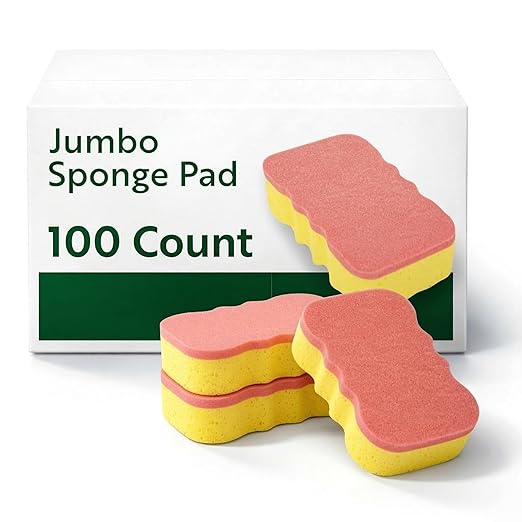 Restaurantware Sponge and Scouring Pad Combo 100 Count 7.4 x 5.1 x 1.9 Inches Plastic Multi-Surface Scrubber Flexible Cleaning Sponge for Commercial Kitchens
