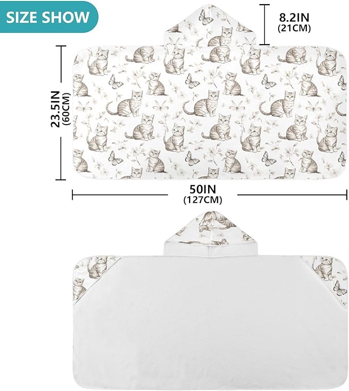 Kid Beach Towel Sweet American Shorthair Cats White Hooded Beach Bath Towel Absorbent Beach Towel with Hood