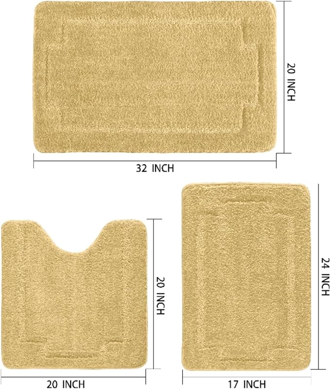 Bath Rugs Set 3 Pieces Bathroom Mat Soft Absorbent Plush Shaggy Soft Floor Non Slip Shower Bath Tub Machine Washable (HGD-ser, 20"x32"/20"x20"/17"x24")