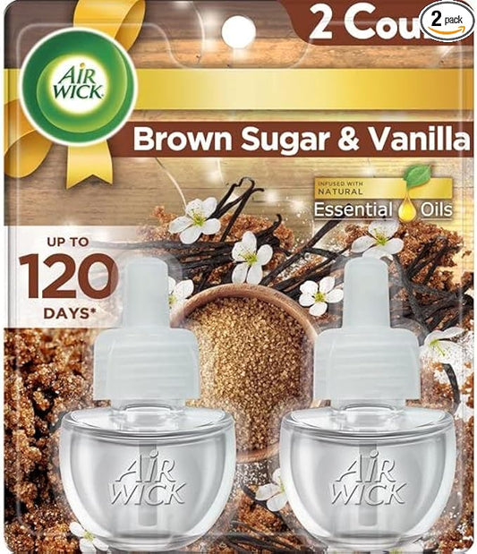Air Wick Plug in Scented Oil Refill, 2 ct, Brown Sugar and Vanilla, Air Freshener, Essential Oils, Fall Scent, Fall decor