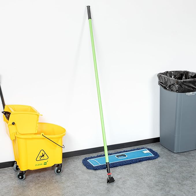 Restaurantware-Handle ONLY: Clean Tek Professional 63.98 Inch Dry Mop Handle, 1 Durable Mop Stick - Head and Frame Sold Separately, Ergonomic Grip, Green Fiberglass, for Home Use