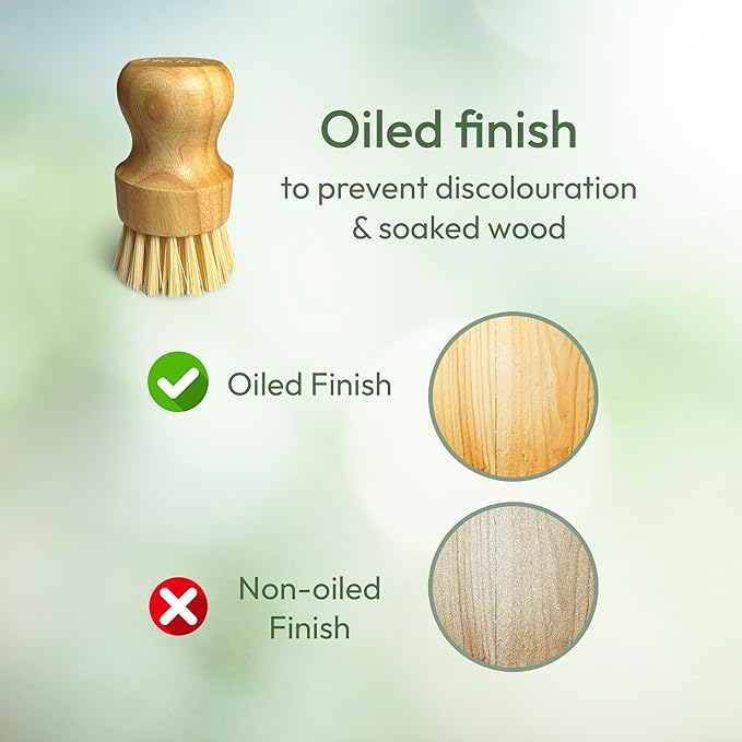 Moka Bamboo Dish Brush - Eco Friendly Scrub Brush with Natural Bristle - Premium Bamboo Dish Scrubber for Kitchen Cleaning, Dishes, Pots, and Pans - Sustainable and Durable