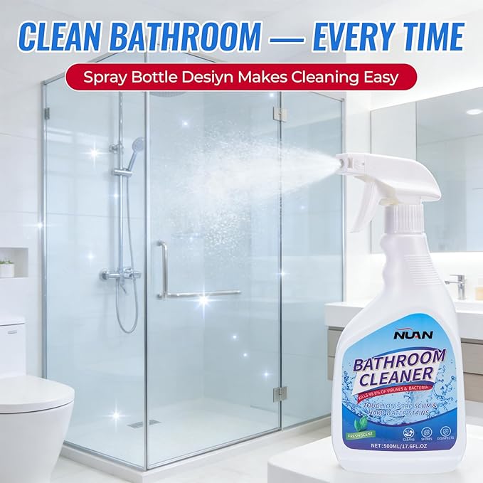 NUAN Bathroom Descaler Foam Cleaner, Hard Water Stain Remover Spray for Shower, Toilet, Sink, Tile, Grout, Limescale Buildup Remover, 16.9 Fl Oz