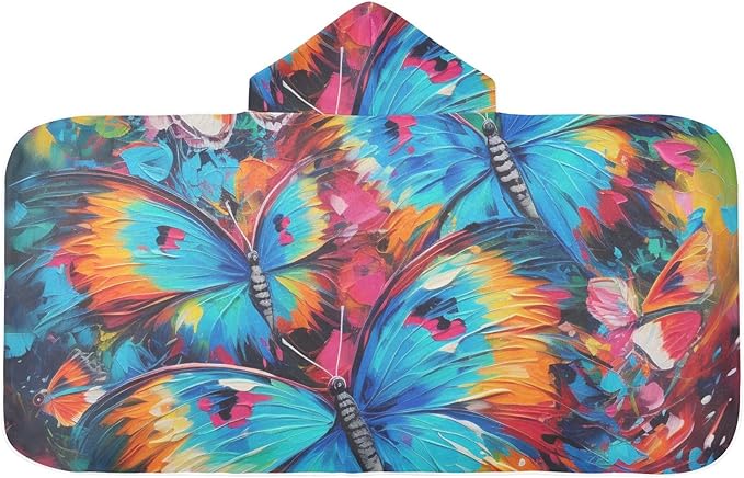 Hooded Towel for Kids Bright Color Butterflies Painting Beach Wrap Bath Towels 50x23.5in