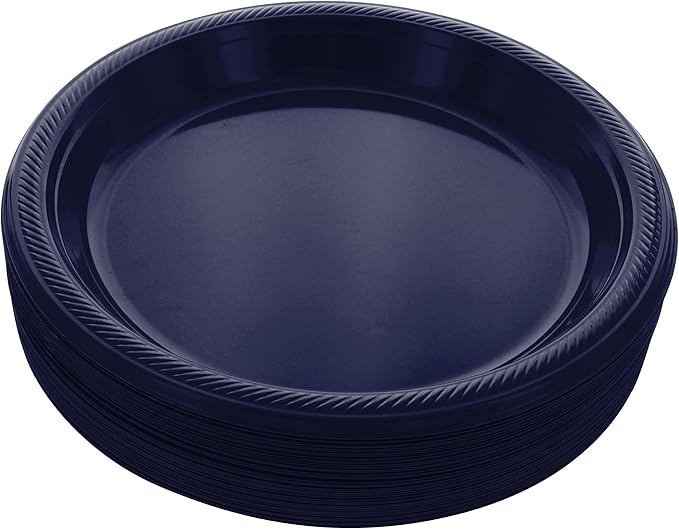 Amcrate Navy Disposable Dinner Plates, 10.4 Inches, Strong & Sturdy for Party, Picnic, Travel - Pack of 50