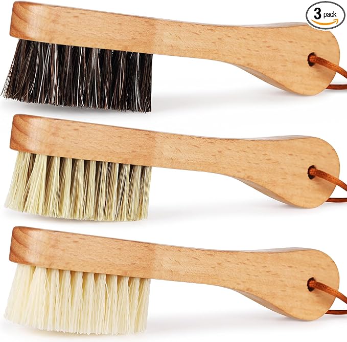 3 Pcs Wooden Laundry Stain Brush Stain Remover Dauber Brushes with Square Head Boar Bristle Small Stain Brush for Clothes for Scrubbing Stains from Furniture Fabric Leather(Style B)