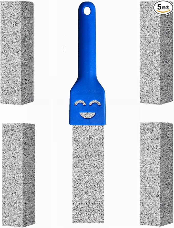 Pumice Stone Toilet Bowl Cleaner with Handle, Pumice Sticks Pumice Scouring Pad Powerfully Remove Hard Water Ring, Calcium Buildup, Cleaning Pool, Toilet, Kitchen Sink, Grill, Bathtubs, 5 Pack Blue