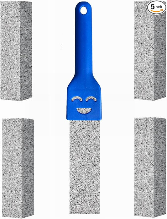 Pumice Stone Toilet Bowl Cleaner with Handle, Pumice Sticks Pumice Scouring Pad Powerfully Remove Hard Water Ring, Calcium Buildup, Cleaning Pool, Toilet, Kitchen Sink, Grill, Bathtubs, 5 Pack Blue