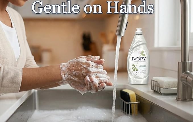 Ivory Grease Cutting Dish Soap, Classic Scent, Gentle on Hands, 24 Fl Oz bundled with Heavy Duty Scotch Brite Sponge