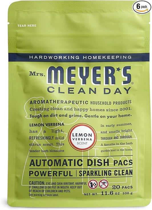 MRS. MEYER'S CLEAN DAY Automatic Dishwasher Pods, Lemon Verbena, 20 Count (Pack of 6)