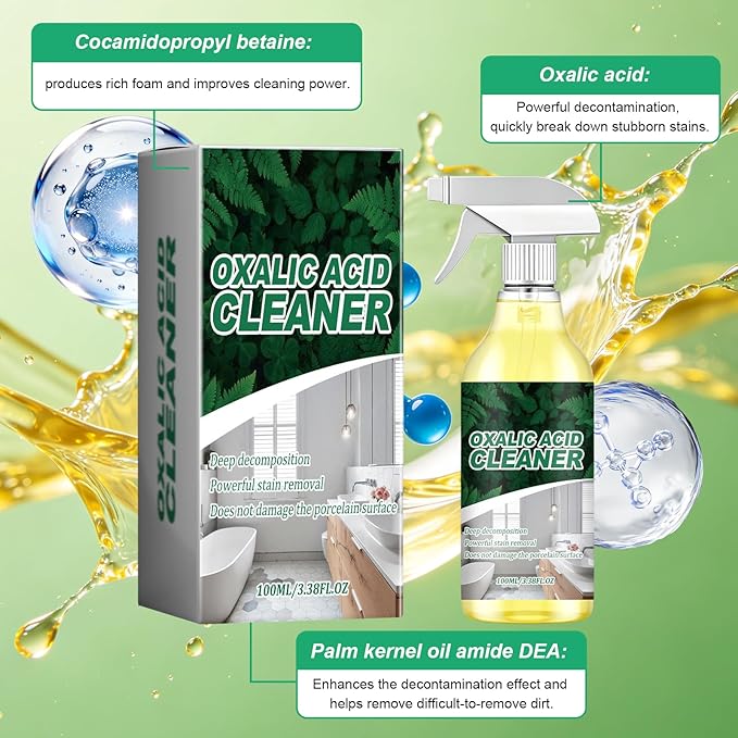 Oxalic Acid Cleaner,Powerful Stain Removal Spray for Bathroom,100ml/3.38fl.oz Multipurpose Stain Remover Spray,For Floor Countertop and Toilet(1PCS)