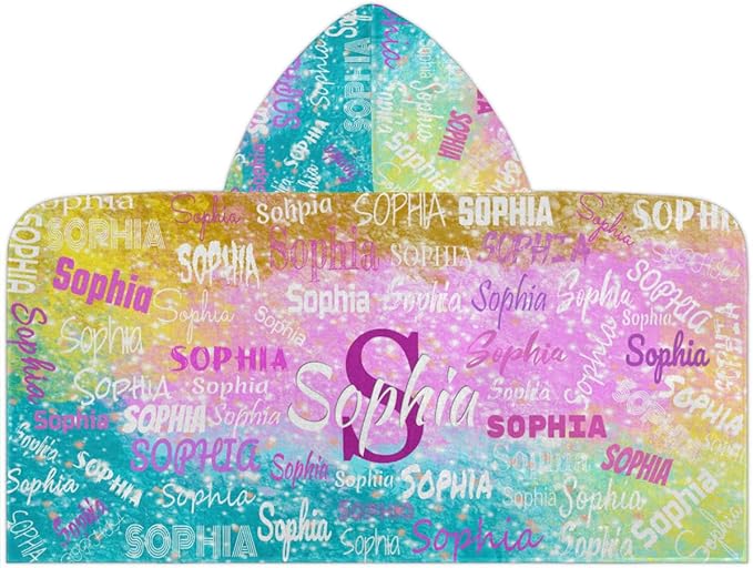 Custom Hooded Towel for Toddlers Boys Girls Kids Bath Pool Beach Towel Soft Absorbent Beach Poncho Wrap Changing Robe, Colorful Pink Yellow Turquoise with Stars
