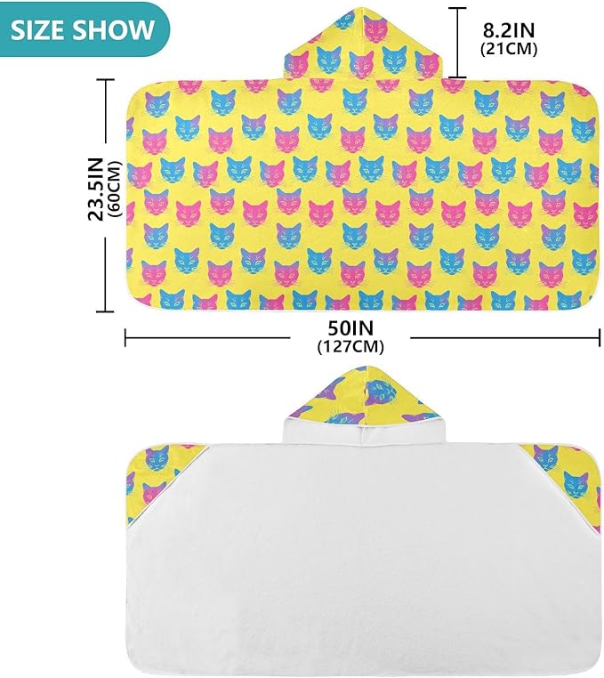 Beach Towels for Kids Yellow Gradient Cat Hooded Beach Bath Towel Quick Dry Hood Towels