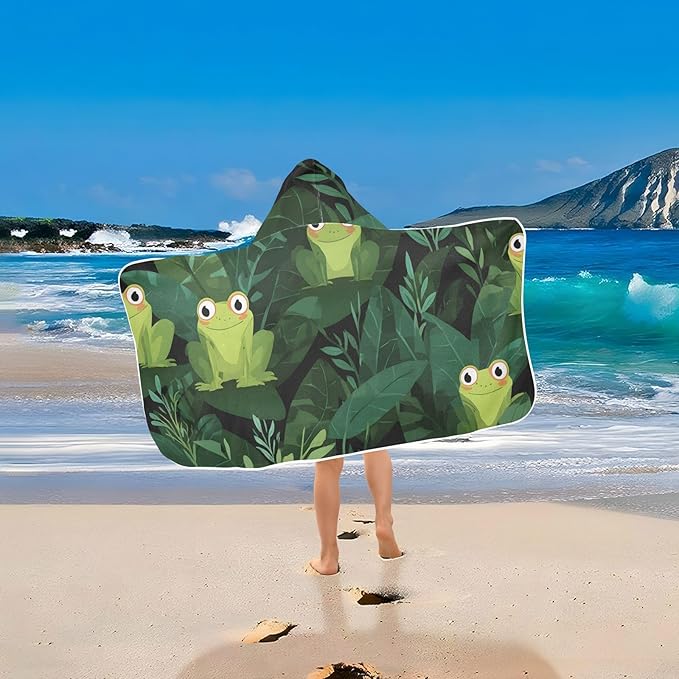 SUABO Kids' Bath Towels Frog Pattern Hooded Towels for Boys Girls,Toddler Towels Multi-Purpose for Beach,Pool and Bathroom,23.5" x 50", Soft and Highly Absorbent