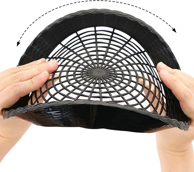 MIDELONG Reusable Plastic Paper Plate Holders, 9 Inch Round Paper Plate Holders Woven Paper Plate Holder Black Plastic Heavy Duty Supports for Party BBQ Picnic Supplies, Pack of 4