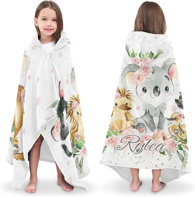 Jungle Safari Animal Personalized Kids Hooded Towel with Name Soft Absorbent Beach Pool Bath Towels Hood Poncho for Boys Girls
