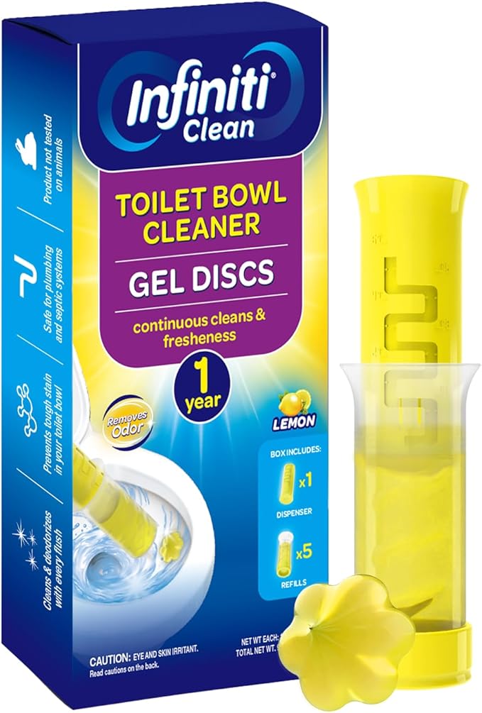 Toilet Gel Stamp, 5 Pack (Total 40 Stamps, Up to 1-Year Supply) Toilet Bowl Freshener, Long Lasting Toilet Cleaners Gel for Bathroom Odor Control (Lemon)