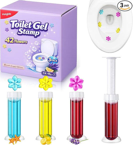 Flower Stamp Toilet Gels Toilet Stain Removal Cleaning Air Freshener Flower Stamps Pack for Bathtubs Bathroom (3 Colors,3 Pcs)