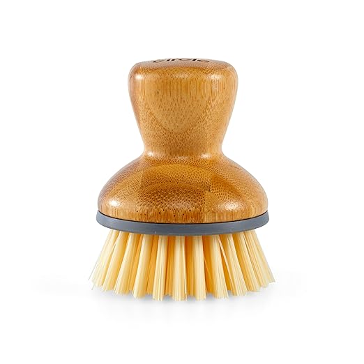 Full Circle Bubble Up - Bamboo Dish Brush – Ergonomic Palm Scrubber with Handle for Kitchen Cleaning, Gray, Pack of 1