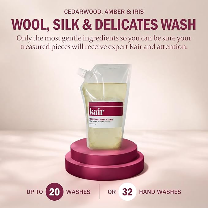Kair Wool, Silk & Delicates Wash Refill - Cedarwood, Amber & Iris | Plant-Based Laundry Detergent for Fine Fabrics, 16.9 Fl Oz, Vegan, Cruelty-Free, Biodegradable, Gentle Cleaning & Protection