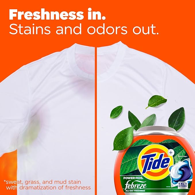 Tide Power Pods with Febreze Laundry Detergent Pacs, 63 Count, Botanical Rain Scent, All-Day Freshness